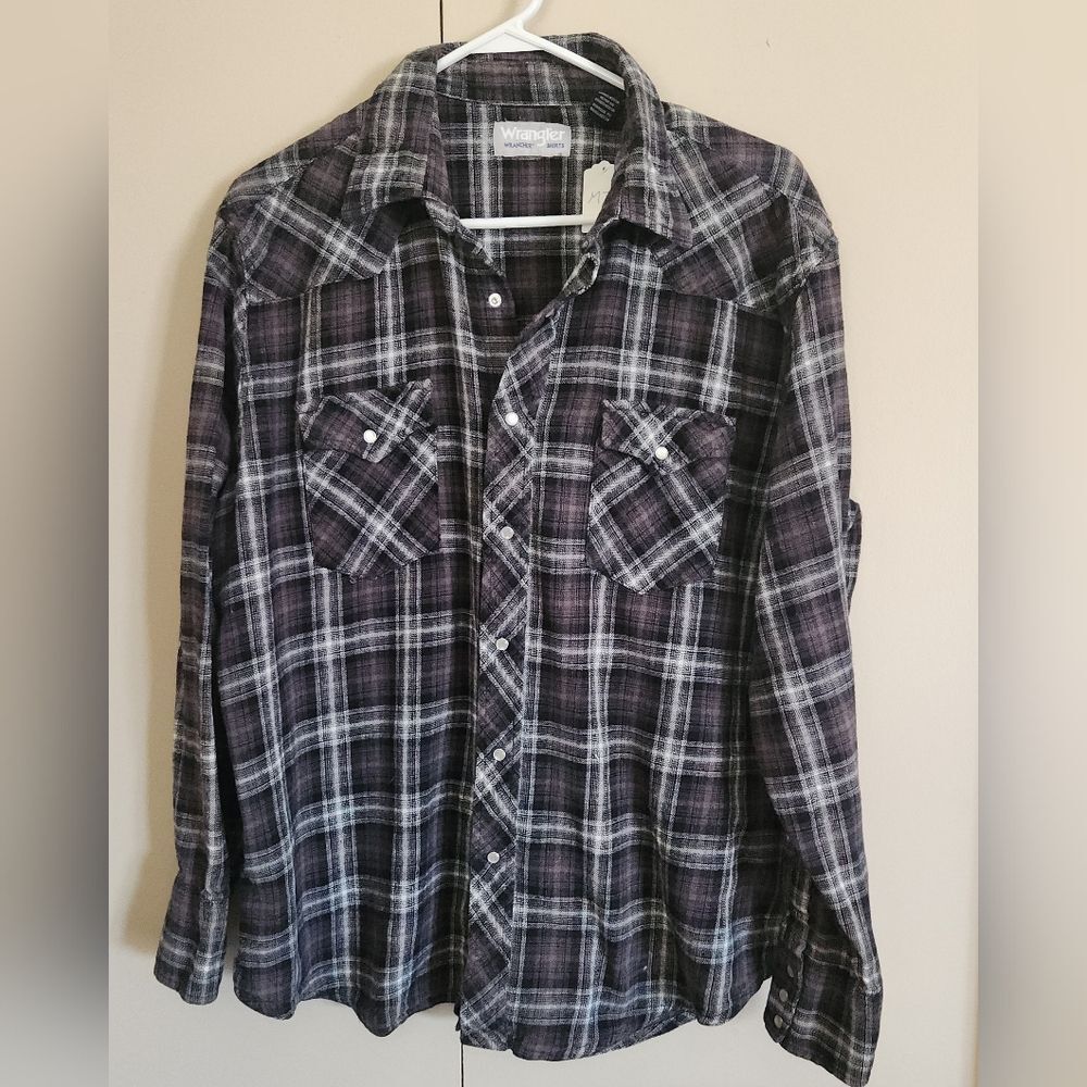 M75 Wrangler Wrancher plaid snap up flannel shirt front flap pockets